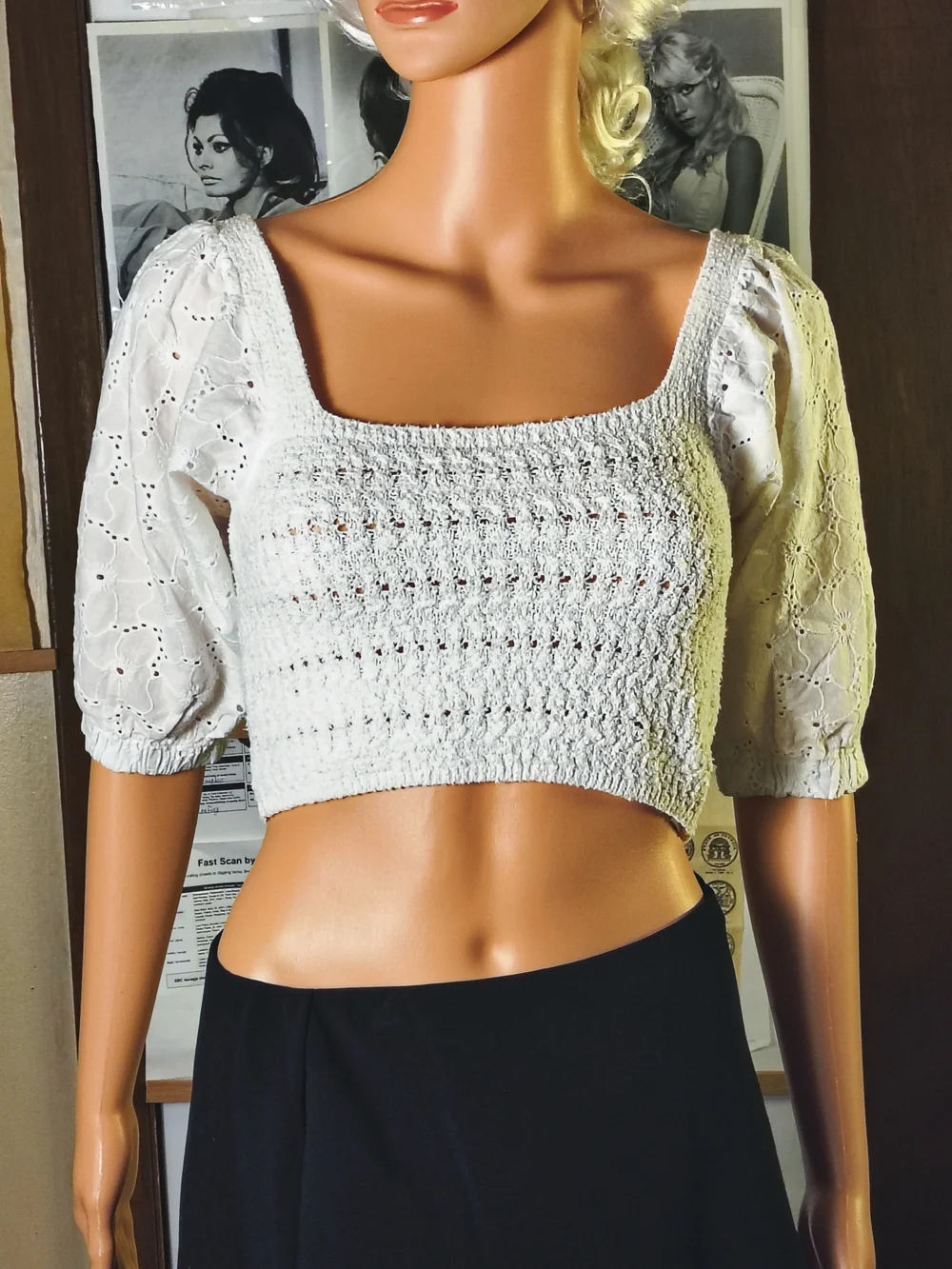 ZARA White Crochet Puff Sleeve Crop Top Women’s S Romantic Cottagecore Blouse